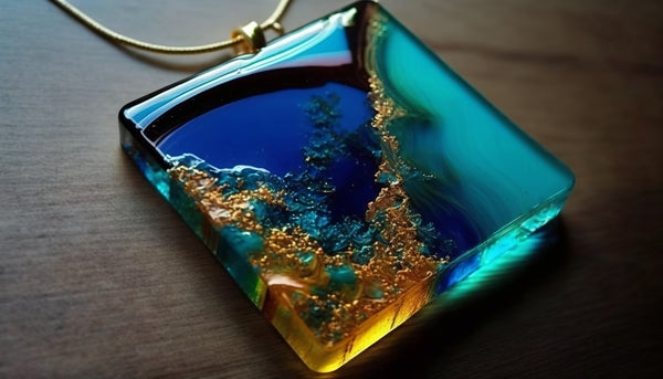 Beautiful resin pendant necklace turquoise 2024 and gold colors resin jewelry handmade